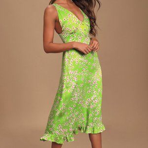 Faithful the Brand Green floral satin midi dress